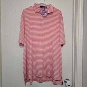 Men Polo Ralph Lauren RLX Sport Golf Pink white stripped shirt size XL new